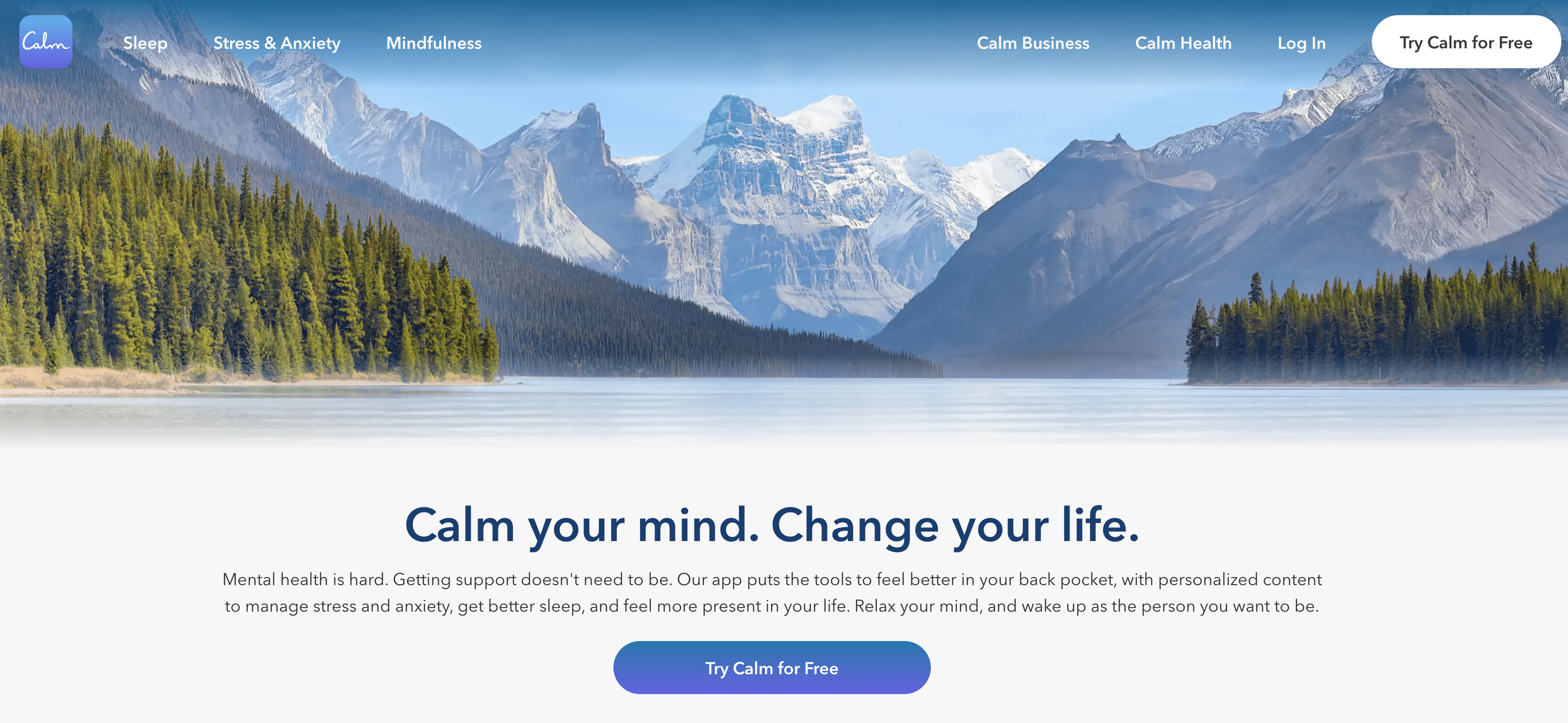 Calm landing page design