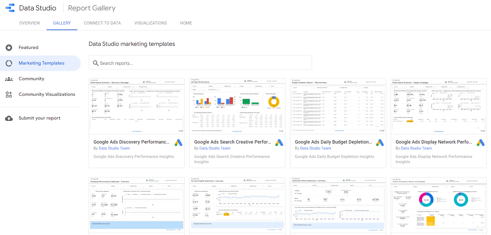 Data studio report gallery templates